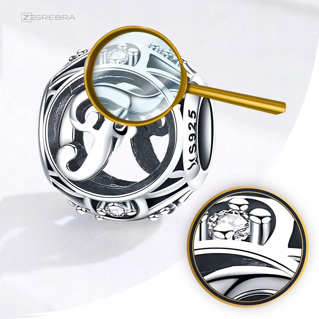 Charms Letter F Pendant Pr 925 Bead Zircons Openwork Letter