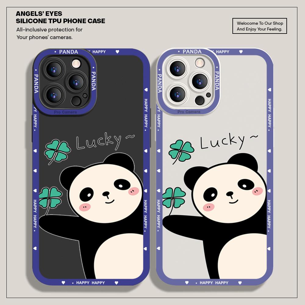 For iPhone 16 15 14 Pro Max Redmi Note 13 12 Pro Samsung S25 S24 Ultra A13 A14 A15 A16 Full Camera Protect Soft Silicone Panda Pattern Casing