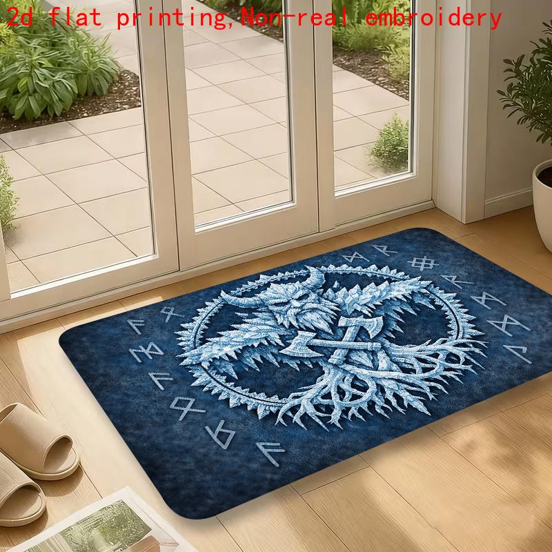 1pc Nordic Viking Rune Mat Suitable for Home Decor - Viking Rune Runes Entrance, Non-Slip Machine-Washable with Rune, Colorful Suitable for Entryway,