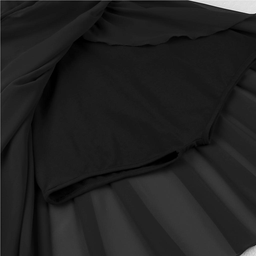 Women's Retro V Neck Chiffon Skirt Ballet Leotard Asymmetric Lyrical Dance Dress