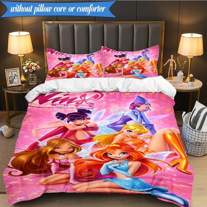 3PCS Wink Club Magical Friendship Bedding Set 2D Printing (Includes 1 Duvet Cover + 2 Pillowcases Coreless), Bedroom decor,Fan gift