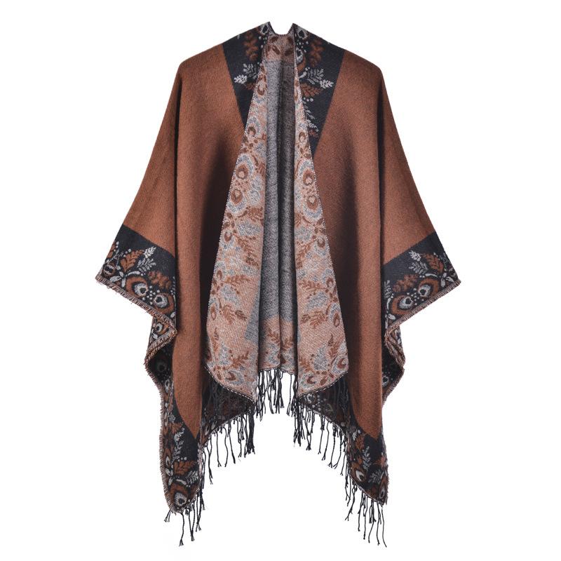 New Split Shawl Autumn and Winter Imitation Cashmere Warm Fringed Cape Scarf