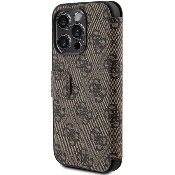 Чехол-книжка для iPhone 15 Pro Guess с металлическим логотипом, коричневый