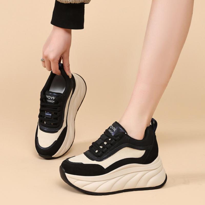 Autumn and Winter Soft Leather Forrest Gump Shoes for Women Casual Heightened Thick-soled Dad Shoes