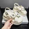Leather Platform Sandals 2025 Summer New Heightening Rhinestone Bow Casual Fashion Versatile Small Women's Sandals