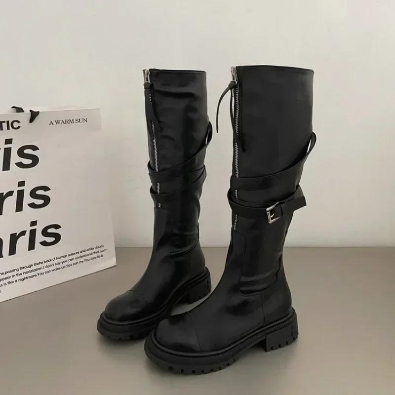 Модные женские модные мотоциклетные ботинки с металлическим декором, женские ботильоны из искусственной кожи на платформе, винтажные осенние нескользящие ботинки с пряжкой на ремне