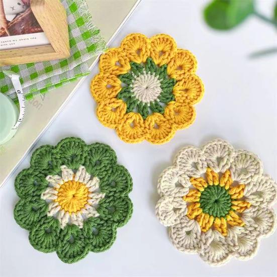 Handmade Crochet Flower Coaster Heat-Resistant Cup Mat for Mugs Glasses Soft