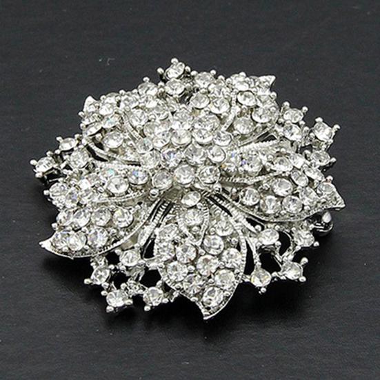 Brooch Pin Anti-rust Silver Plated Brooch Rhinestone Round Blossom Flower Breastpin for Dating Wedding Party