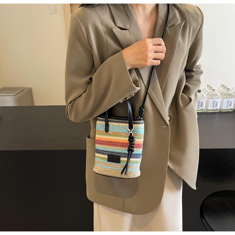 Модные портативные полосатые женские сумки кроссбоди, соломенная пляжная сумка большой вместимости, сумки через плечо, женский повседневный клатч