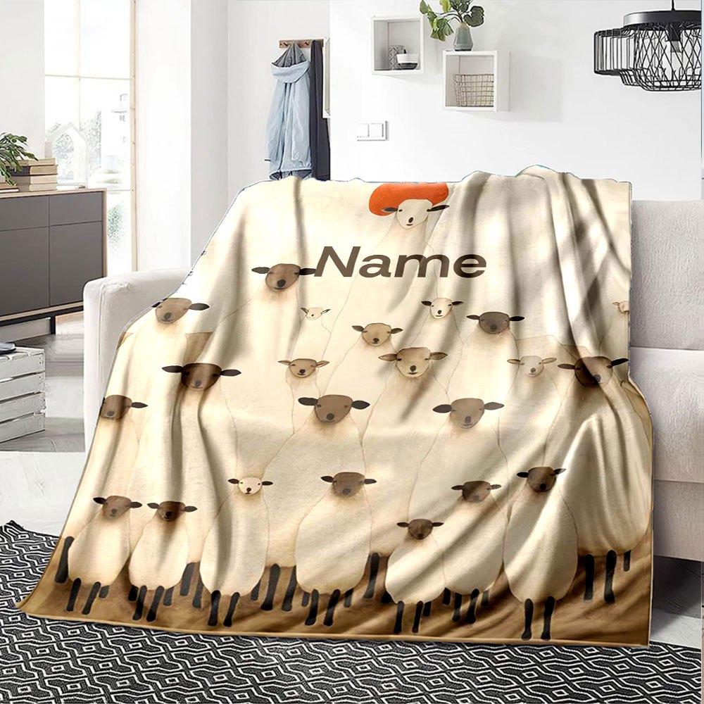 Sheep Family Home Customize Your Name Blankets Soft And Cozy For All Seasons Perfect For Picnics Sofa Office Bed Living Room Ideal Gift For Friends