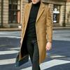 Мужское однотонное длинное пальто в британском стиле, модное теплое шерстяное пальто