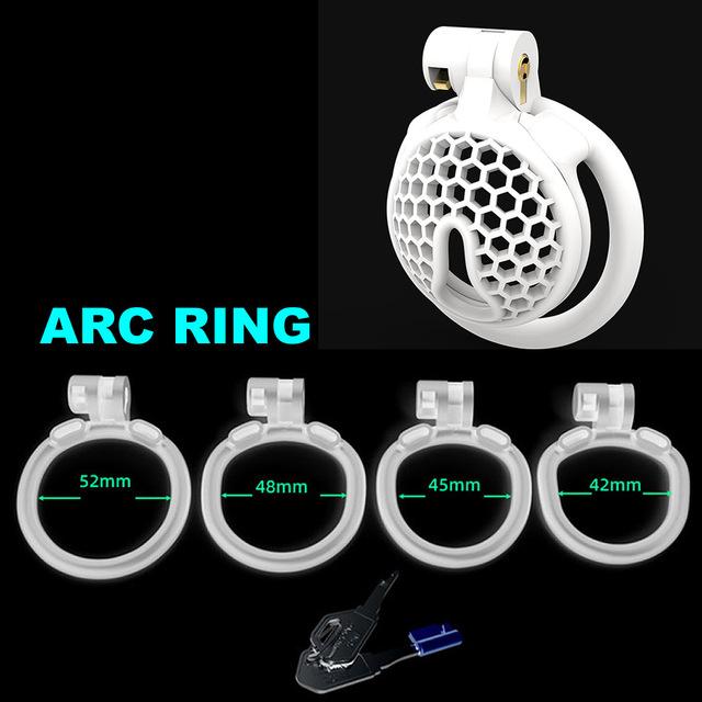 Sissy Male Mini Honeycomb Chastity Lock Breathable BDSM CB Lock Male Chastity Device with 4 Penis Rings Cock Cage Adult Sex Toy