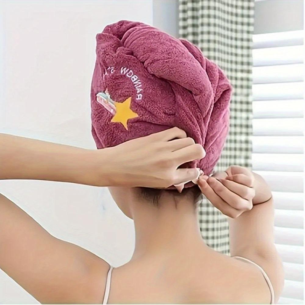Single/Double Microfibre Hair Towel, Soft Hair Dryer Cap, Bathroom Quick Dry Hair Towel, Women's Super Absorbent Hair Towel, Embroidered Hair Towel