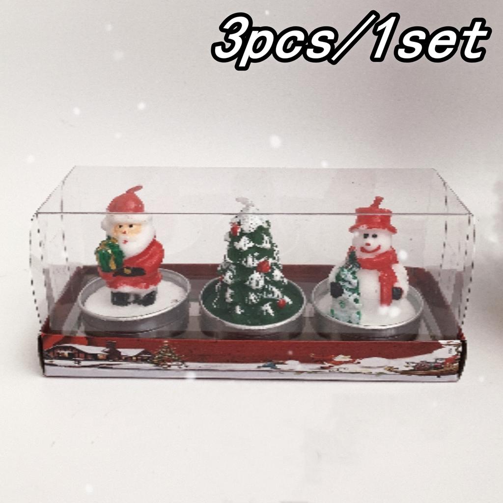 3pcs/set Christmas Candles Mini Claus Xmas Tree Snowmen Shaped Tin Cans Handheld Candles for Home Decor New Year Craft Gifts