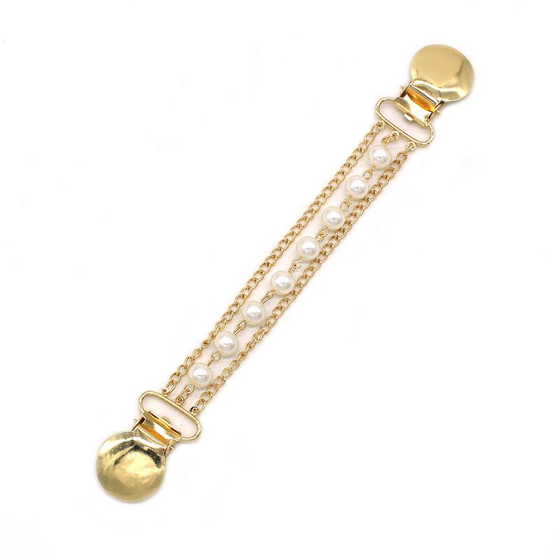 1PC Metal Corsage Brooch Pearl Chain Sweater Cardigan Clip Shawl Buckle Anti-Slip