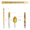 Tap Drill Bit Set Screw Thread Titanium Plated Hex Shank HSS Spiral Flute Compound Combination M3 M4 M5 M6 M8 M10 For Wood Metal