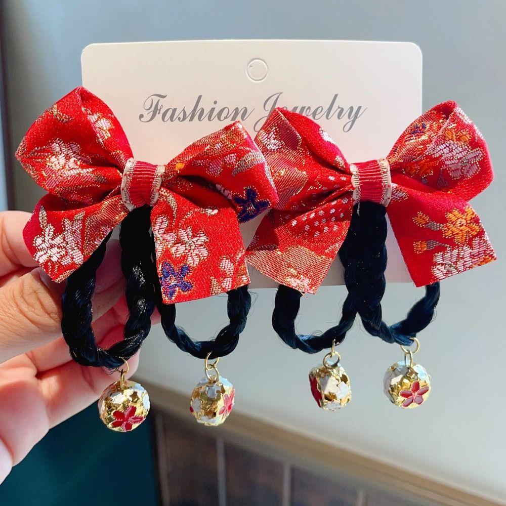 2 шт. Кисточка Детская заколка для волос Китайский стиль Парик Коса Заколка Сладкий Красный Бант Заколка для волос