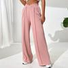 Women Pants V-Shaped Elastic High Waist Straight Wide Leg Long Pants Solid Color Loose Fit Sweatpants Daily Wear