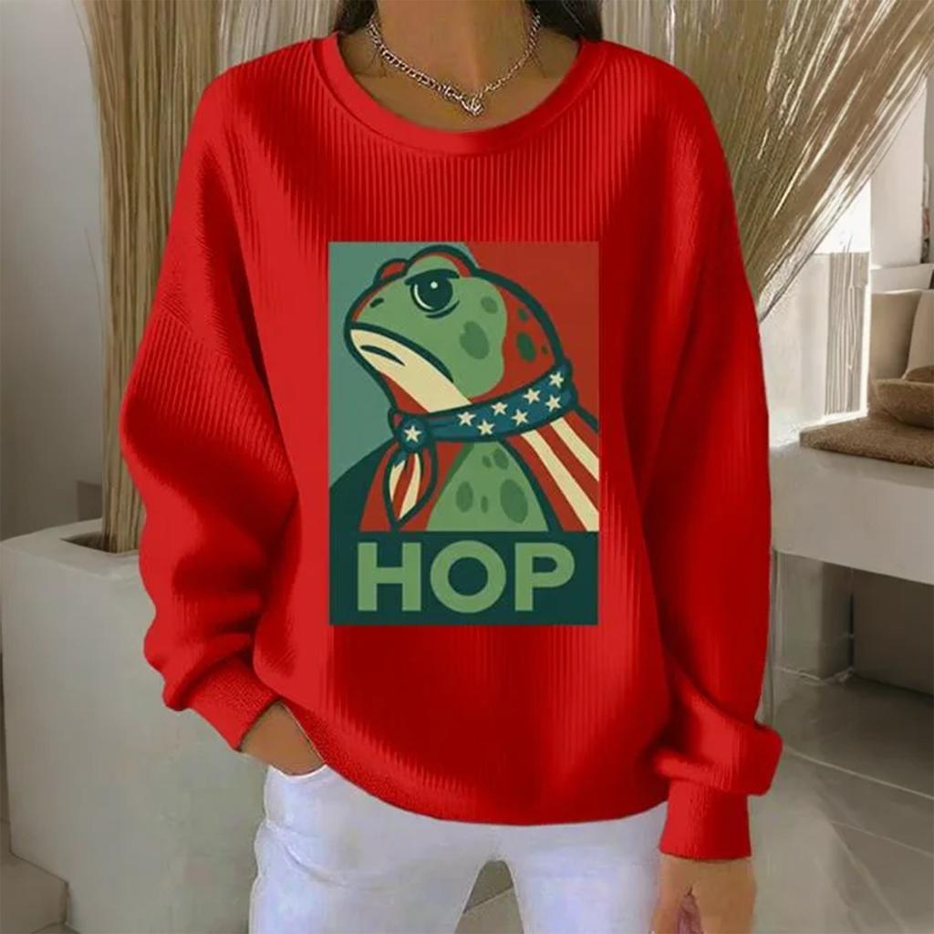 Women's Loose Comfortable Casual And Fashionable Round Neck Pattern Long Sleeved Sweatshirt