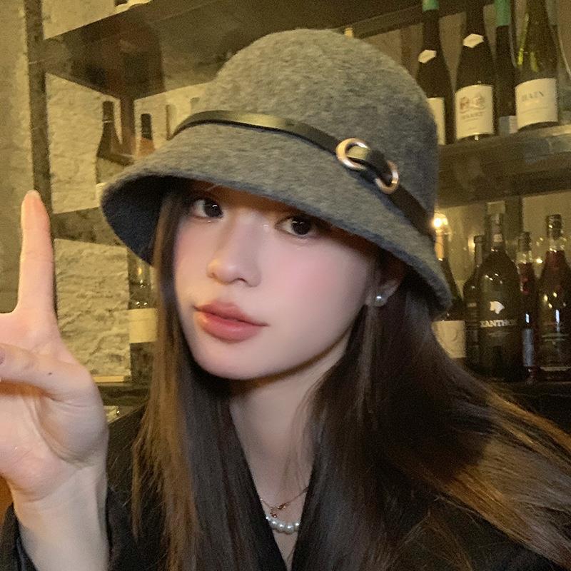 Belt, Buckle Wool Rich Family Hat, French Top Hat Children's Autumn and Winter Bucket Hat
