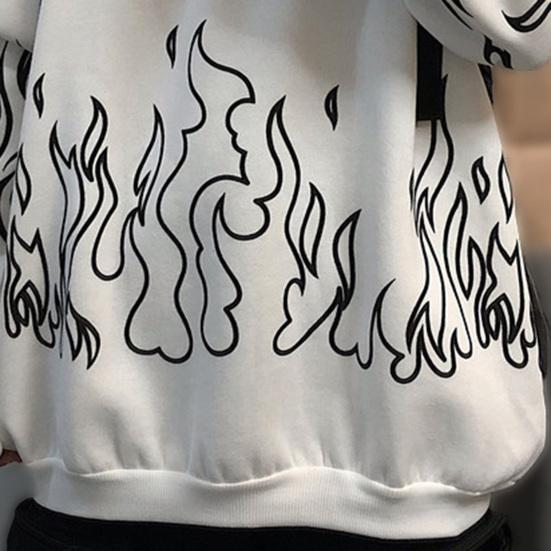 Мужское осеннее худи с принтом пламени, капюшоном, длинными рукавами, мягкое, теплое, свободного кроя, в стиле хип-хоп, зимнее худи для школы