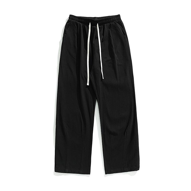 Retro Cotton Casual Pants With Pleats And Drawstring Waist For Men