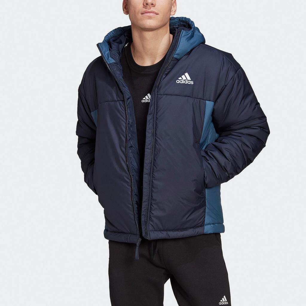 Adidas Color Block Letter Print Sports Casual Hooded Cotton Jacket Men Jacket Legendary-Ink-Blue Miracle-Grey HG8752