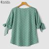 ZANZEA Женская летняя блузка с круглым вырезом и половиной рукавов с принтом в горошек