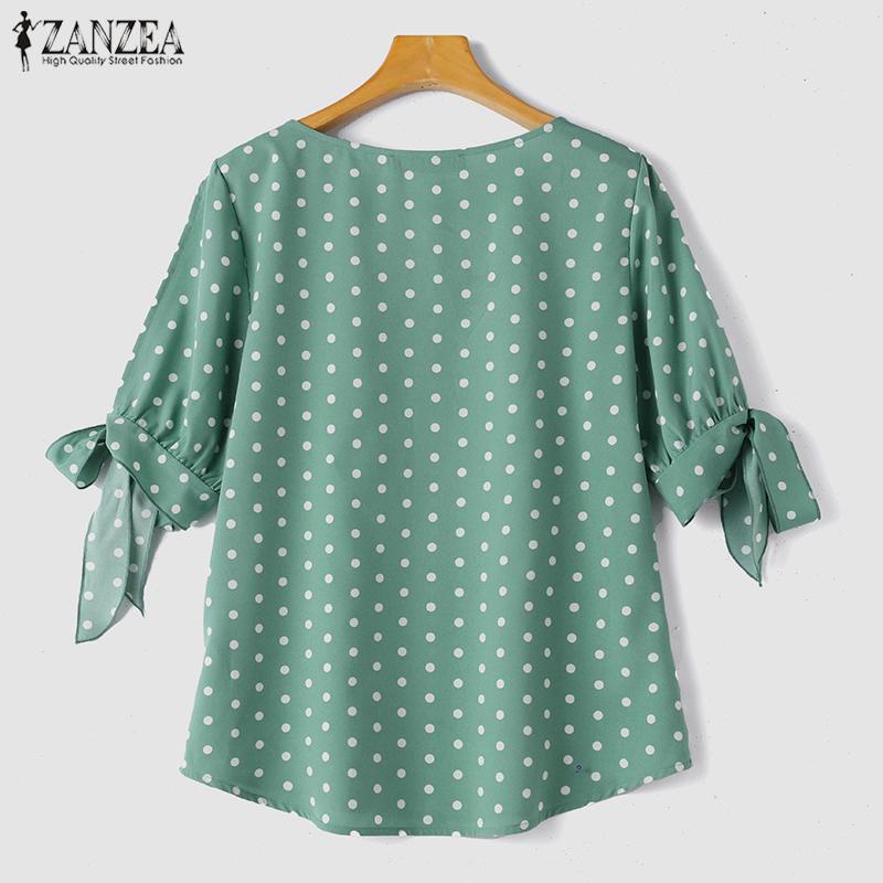 ZANZEA Женская летняя блузка с круглым вырезом и половиной рукавов с принтом в горошек