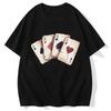 2025 New Solid Color Playing Card Printing Design Sense Round Neck Short Sleeve T-shirt Men's Large Size Loose Cotton Street Top