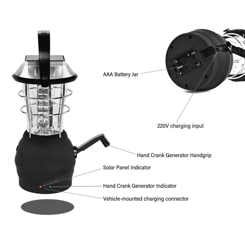 Rechargeable LED Camping Lantern Flashlight,Solar Powered Light With Hand Crank For Emergency,Mni Power Bank With USB