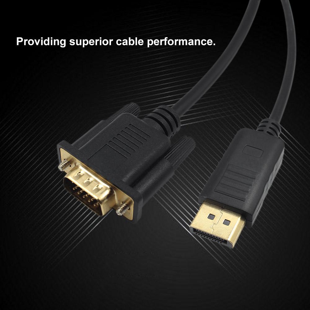 1.8M Male Display Port DP to VGA Male Adapter Cable Converter 1080P Video Cable for Projector DTV TV HDVD Player Black