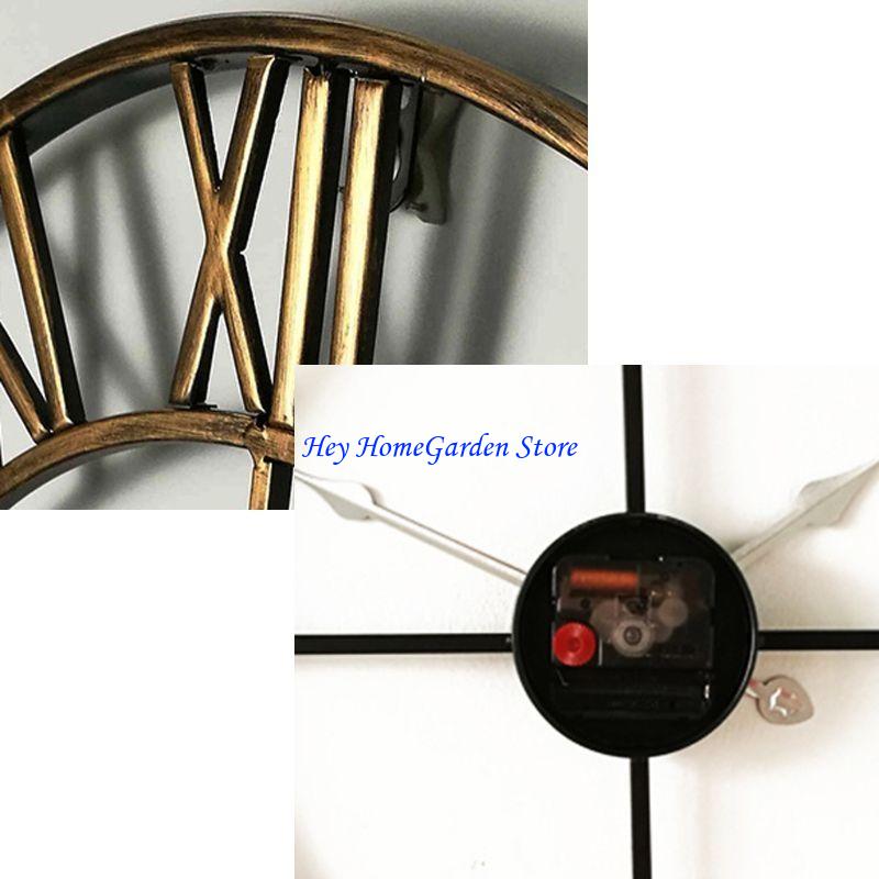 652F DIY Большие Настенные Часы Наклейка Металлические Часы Римские Цифры Бесшумные Без Тиканья D