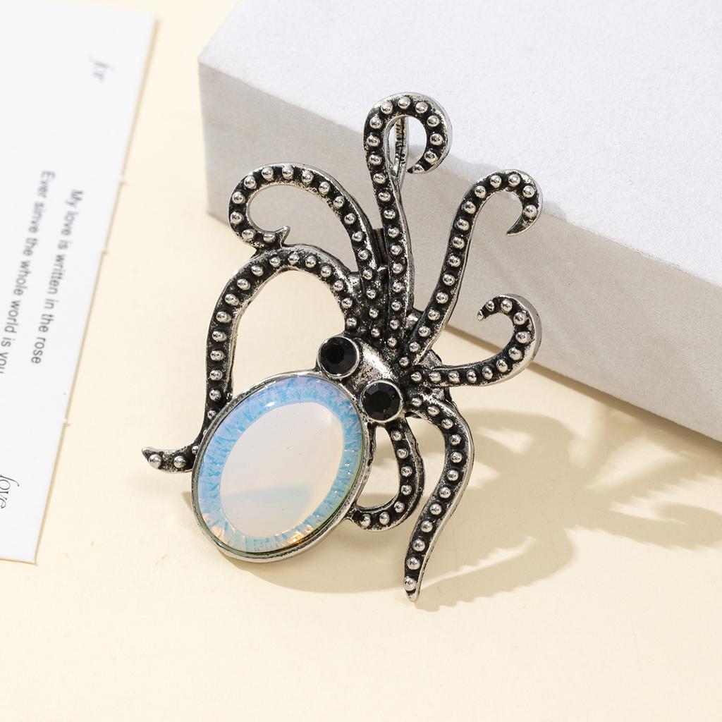 Natural Stone Shell Brooch Octopus-Shaped Brooch For Elegant Formal Coat Jewelry Accessory 52x37mm