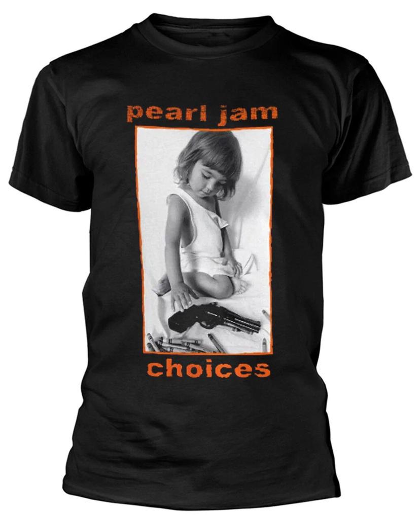 Officially licensed Pearl Jam Choices Orange print Mens Black T Shirt Pearl Jam