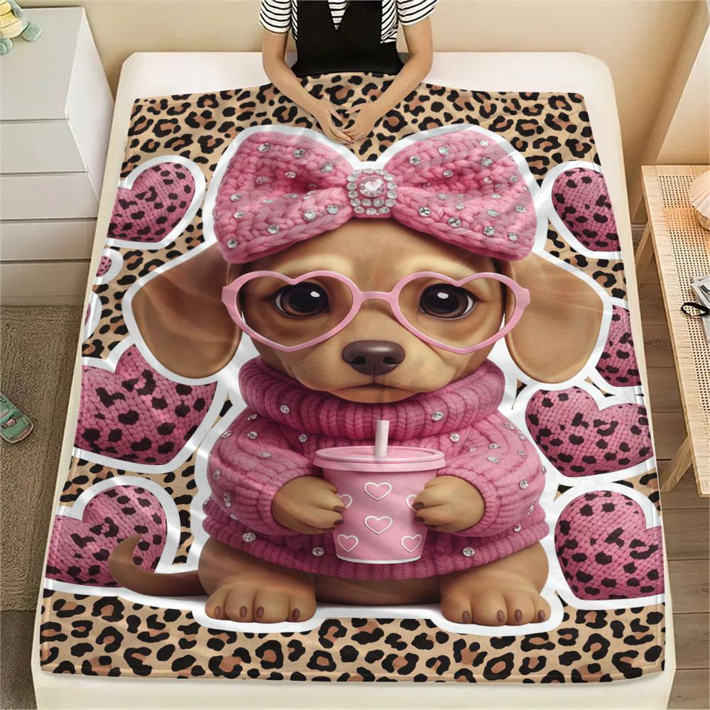 1Pc BowPet Print Flannel Blanket, High quality Comfortable for All Seasons, Home Decor, Warmth and Comfort, Perfect for Christmas Gifts