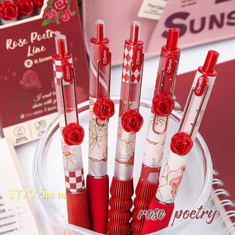 Национальный стиль Серия цветов Мягкий стержень Черная ручка Нажимная Гелевая ручка Набор, Быстросохнущая, Снимающая стресс, Высокий уровень внешнего вида Тренировочная ручка, Экзаменационная ручка