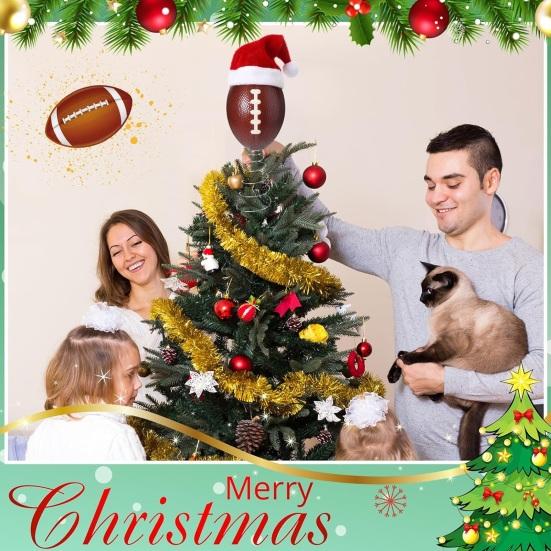 Rugby Christmas Tree Topper with Santa Hat Spring Base Bouncing Sports Ornament Fun Desk Decor for Holiday Parties Valentine's Day Gifts