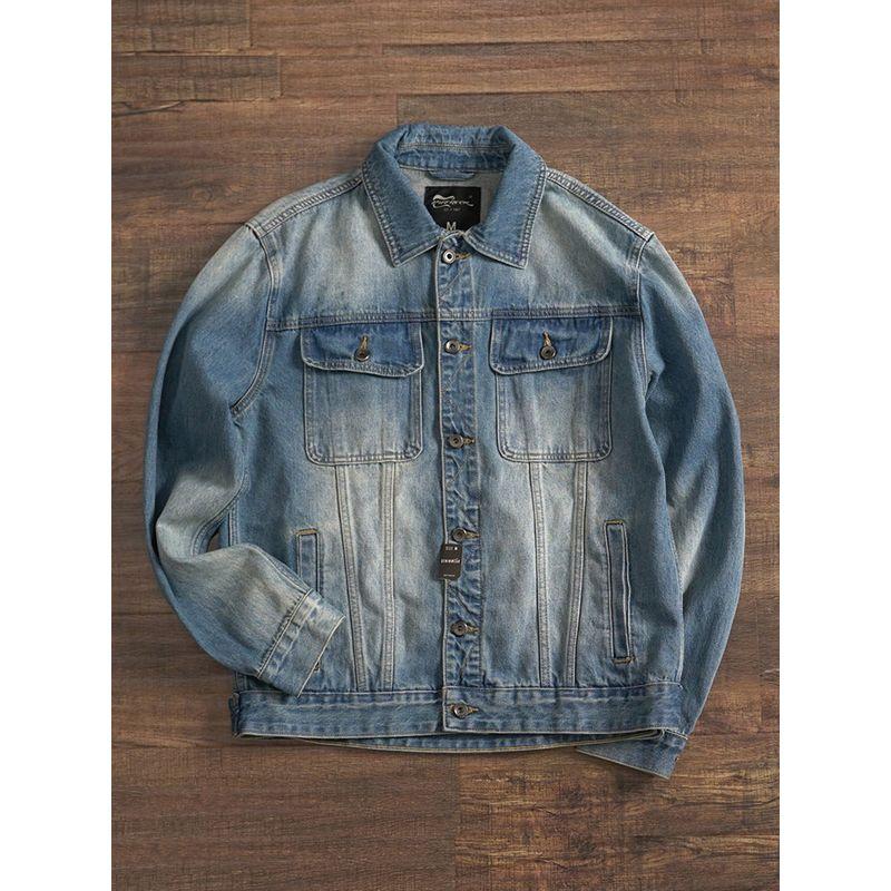 Retro Thickened Workwear Denim Jacket for Men, Autumn and Winter Short Style, Export Men's Clothing, Washed, Structured Shoulder, Stiff Jacket