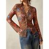 Women S Slim Fit V Neck Long Sleeve Printed Shirt Vintage Commute Top