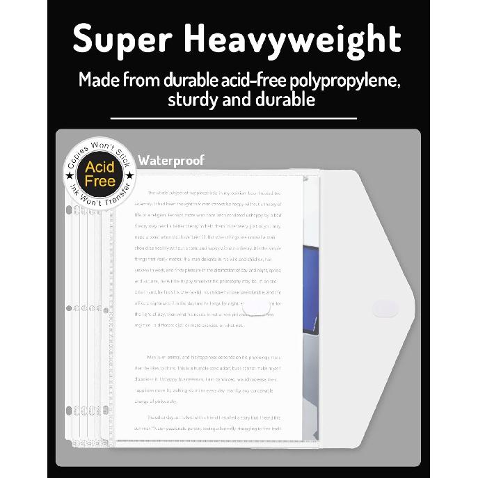 Forvencer Binder Pocket, 10 Pack Super Heavyweight Plastic Folders with Tight Closure, Folders with Pockets Side Loading, Binder Organizer, Binder