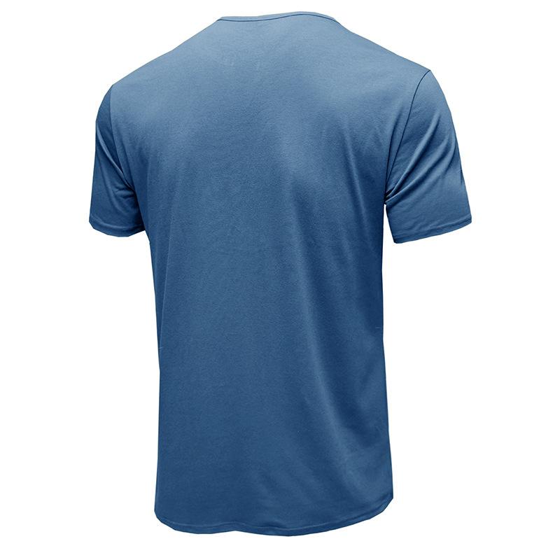 Men Henley Collar Short Sleeve Solid Color Slim Fit Button Placket Casual Basic T Shirt