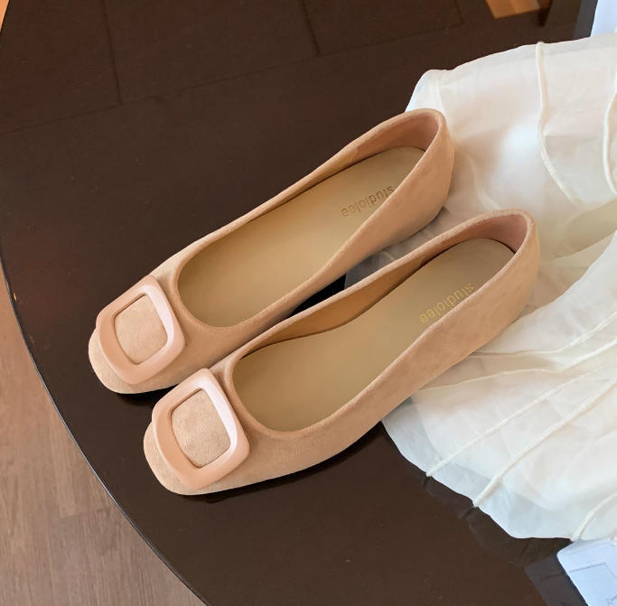 Версия из овчины~ Кожаные туфли-лодочки с квадратным носом и неглубоким вырезом на плоской подошве для женщин, новые, универсальные и не утомляющие ноги, с квадратной пряжкой, для работы