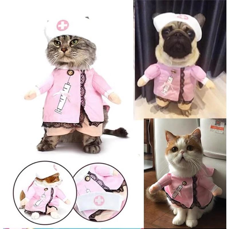 Костюм медсестры для собак и кошек, милые костюмы для Хэллоуина для собак и кошек, косплей, униформа медсестры для домашних животных со шляпой, нарядная одежда, забавная одежда для вечеринок
