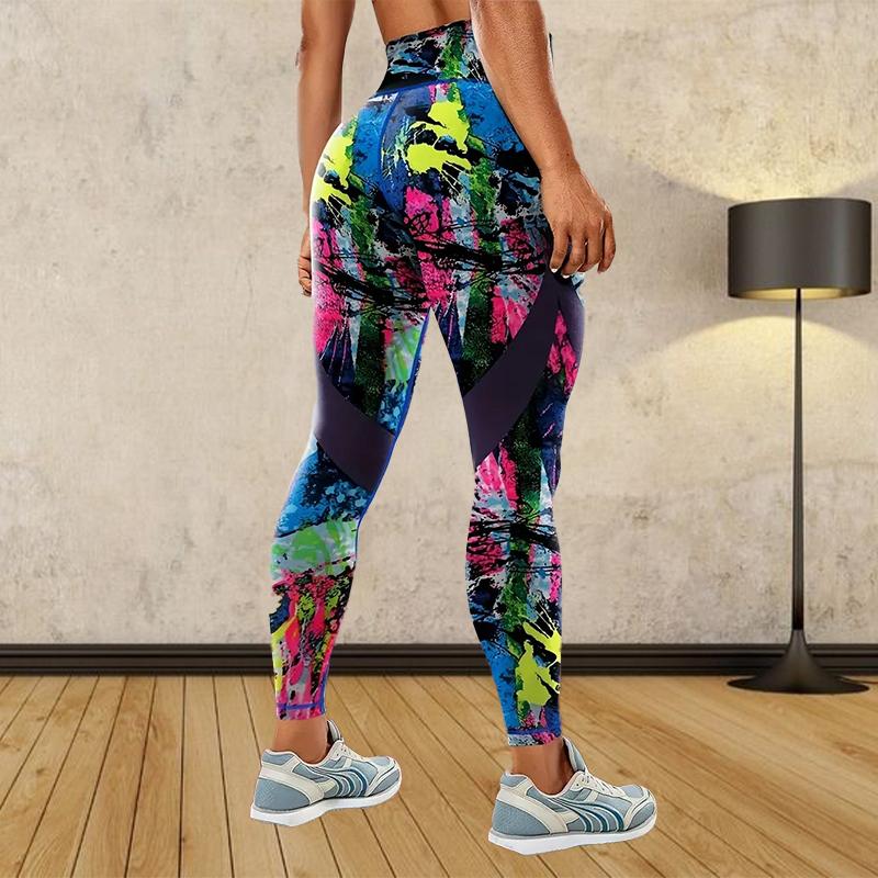 Womens Colorful Graffiti Prints Stretch Yoga Leggings Fitness Running Gym Sports Active Pants