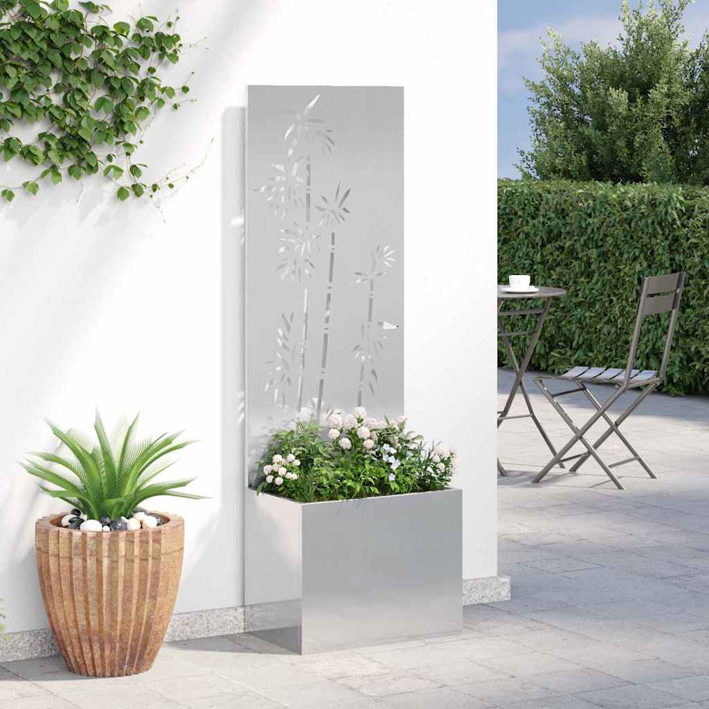 Garden Privacy Screen Canvas Floral Silver 50 x 150 cm Stainless Steel