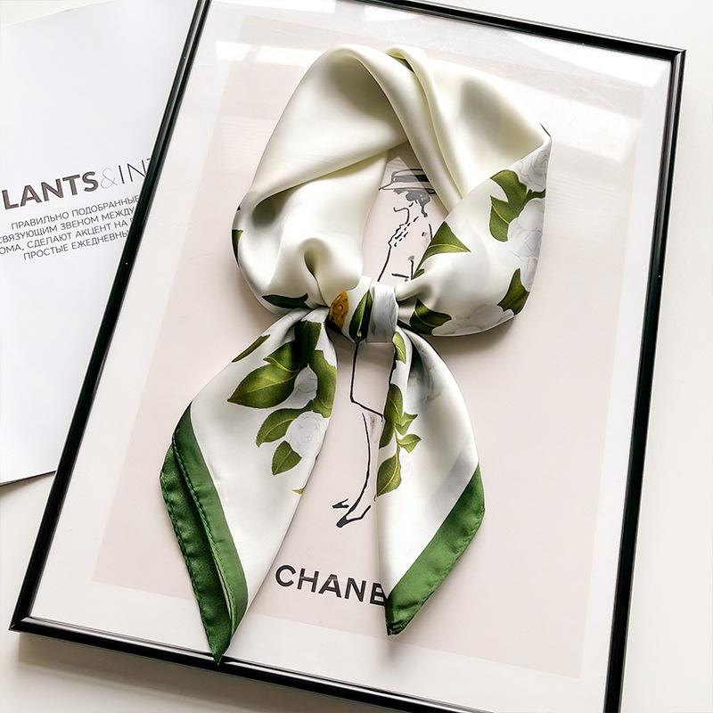 Flower Silk Square Scarf Women Satin Shawl Wrap Hijab Female Hair Band Wrist Luxury Headkerchief 70*70cm Echarpe Bandana