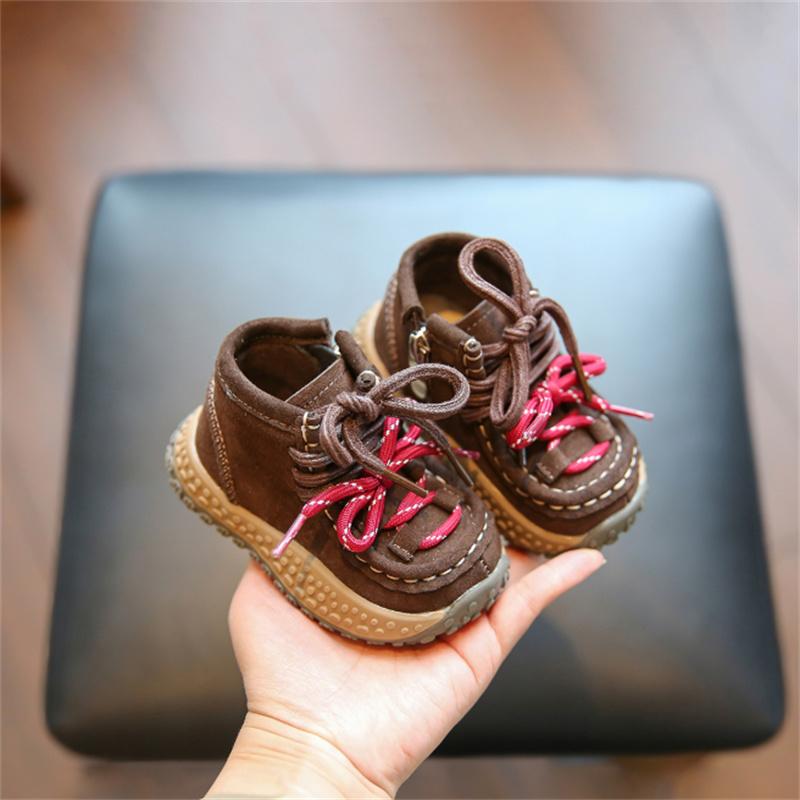 Winter Baby Boots For Boys Leather Colorful Shoes Lace Little Kids Shoes Short Fur Warm Cotton Toddler Children Boots