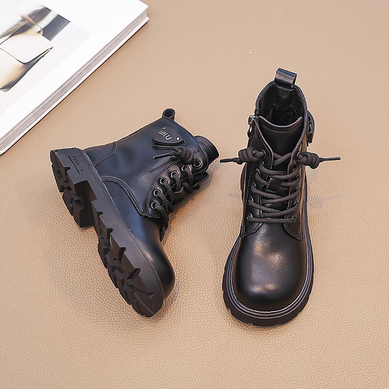 Детская универсальная модная тенденция с плюшевыми теплыми высокими хлопковыми ботинками, повседневными модными ботинками, ботинками средней высоты