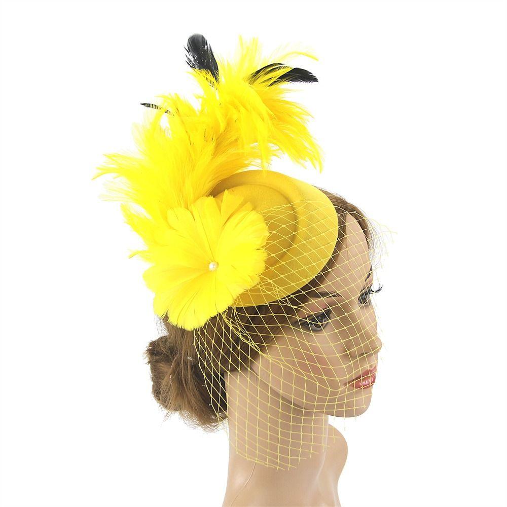 Заколка для волос Фасинаторы Шляпы с цветами Вечерние головные уборы Сетка Перья Свадебный свадебный ободок